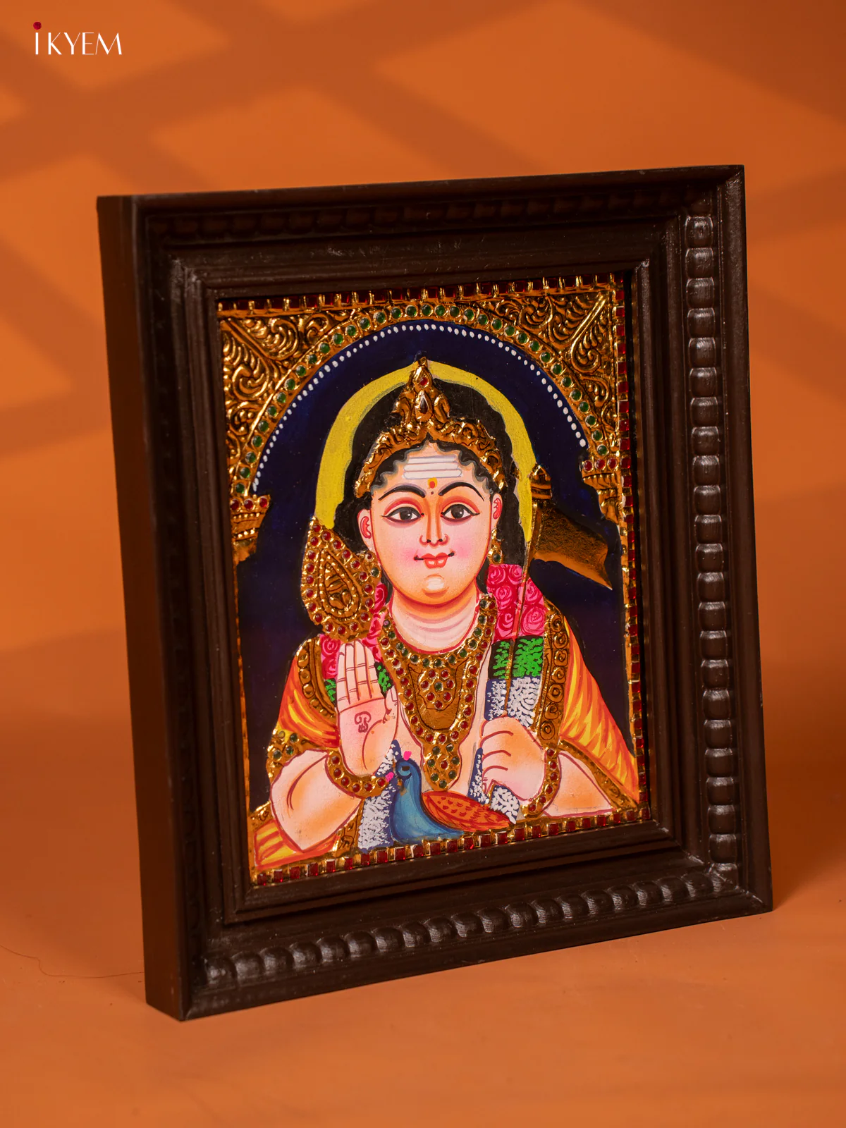 Exquisite Lord Murugan Tanjore Painting in Teak Frame - KE27201 - Image 3