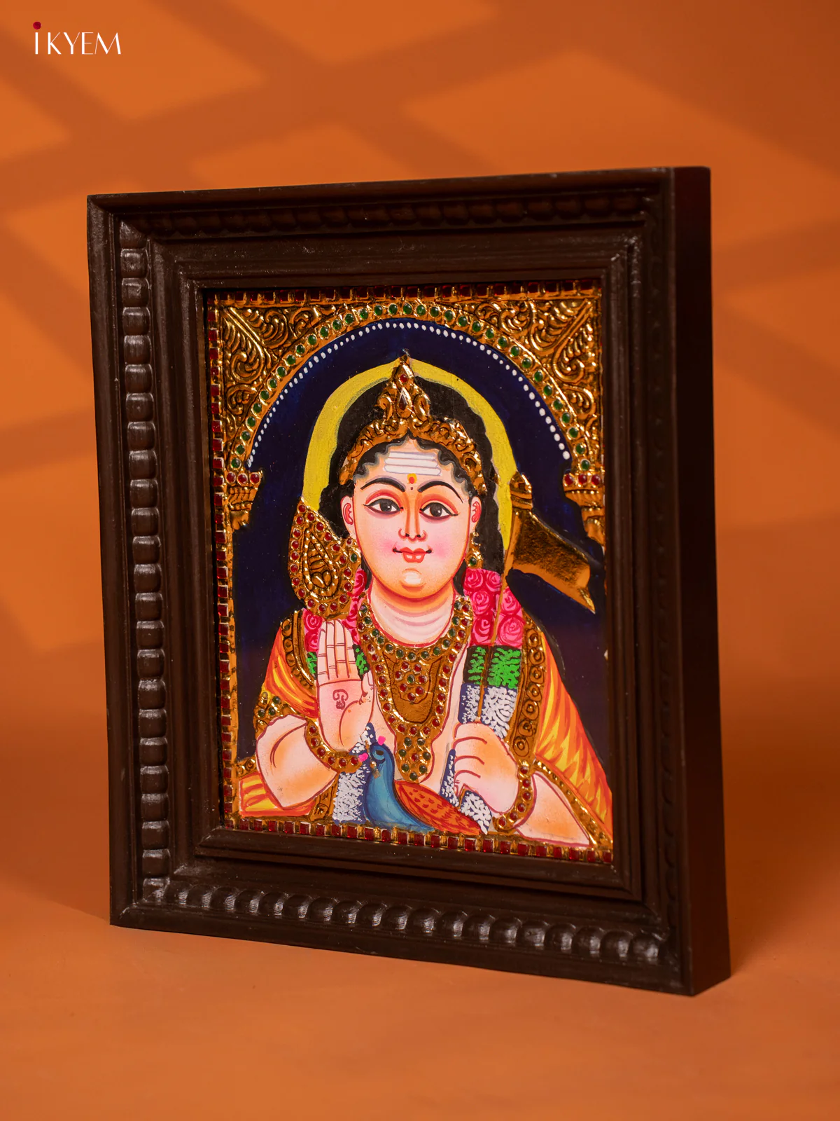 Exquisite Lord Murugan Tanjore Painting in Teak Frame - KE27201 - Image 4