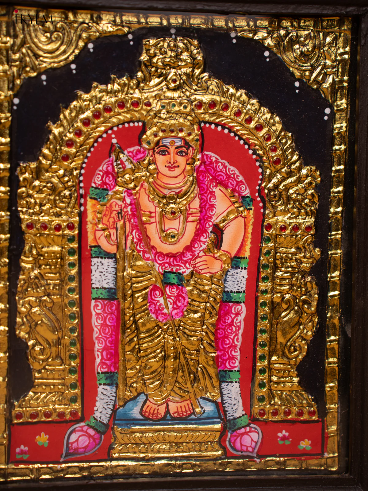 Opulent Lord Murugan Tanjore Painting (13x11 Inch) - KD17113 - Image 3