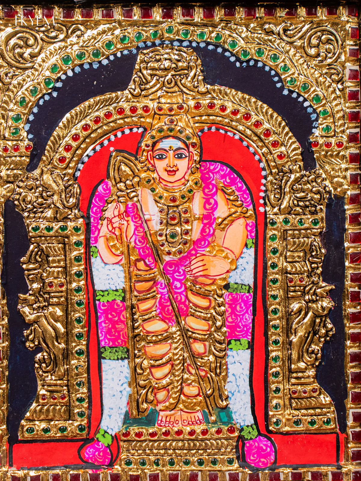Majestic Lord Murugar Tanjore painting (13*11 inches) - KJ03155 - Image 3