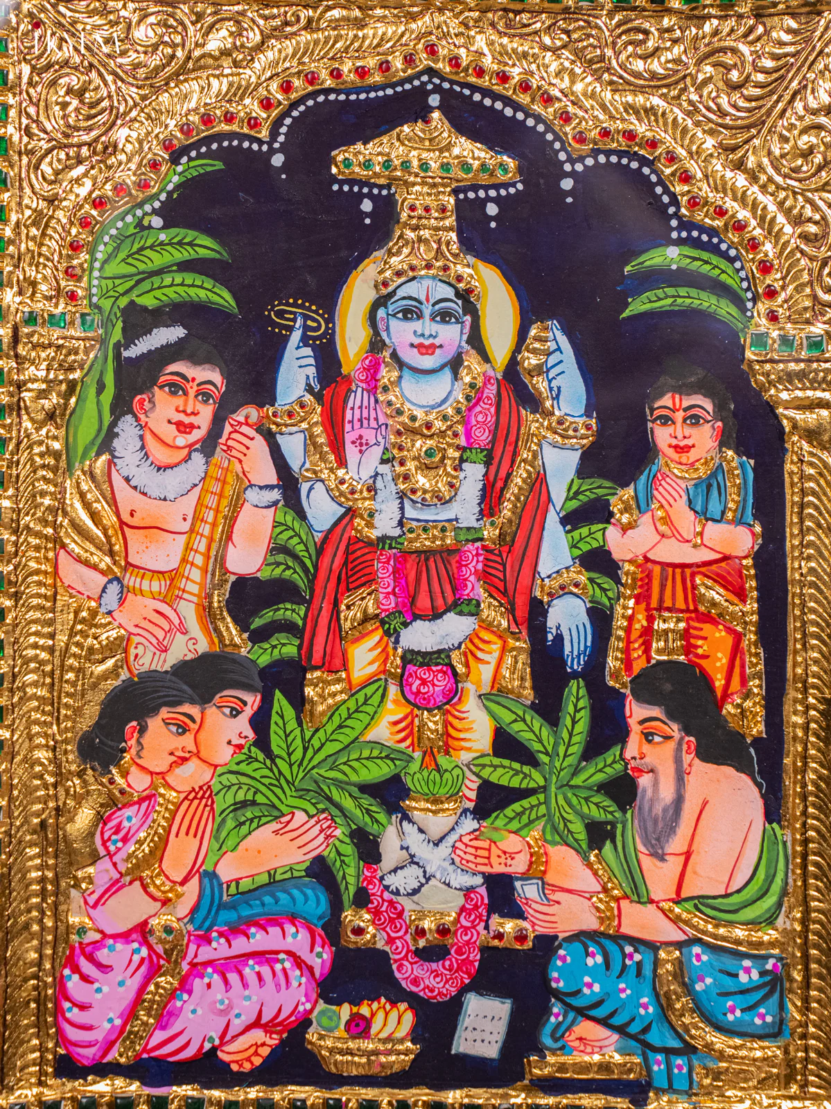 Exquisite Lord Satyanarayana Tanjore painting (18x15 Inches) - KH26182 - Image 3