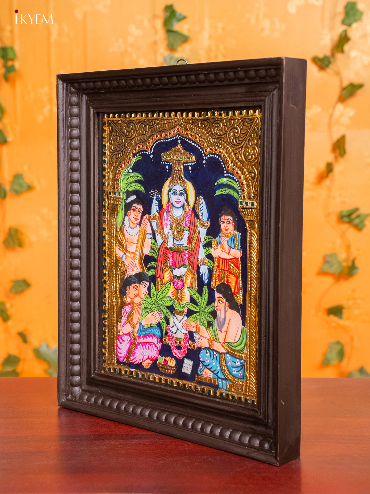 Exquisite Lord Satyanarayana Tanjore painting (18x15 Inches) - KH26182 - Image 4