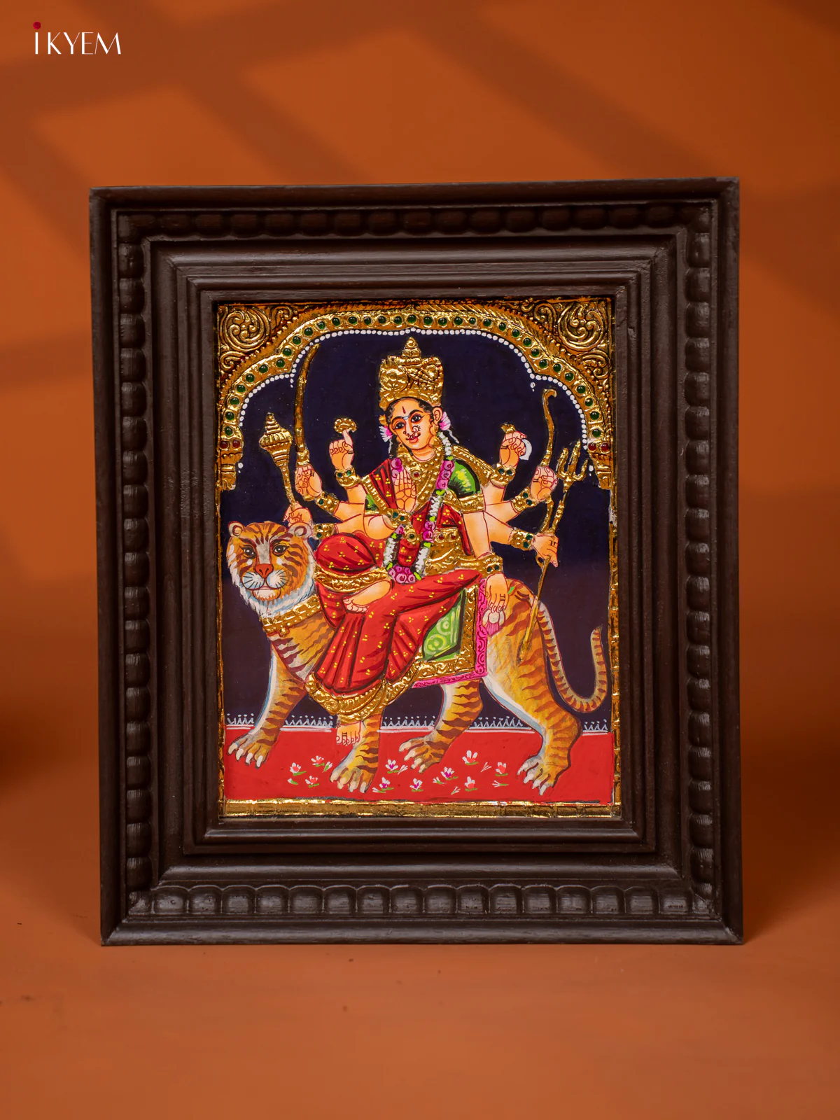 Maa Durga Devi Tanjore Painting in Teakwood Frame - (13x11) Inch - KE27177