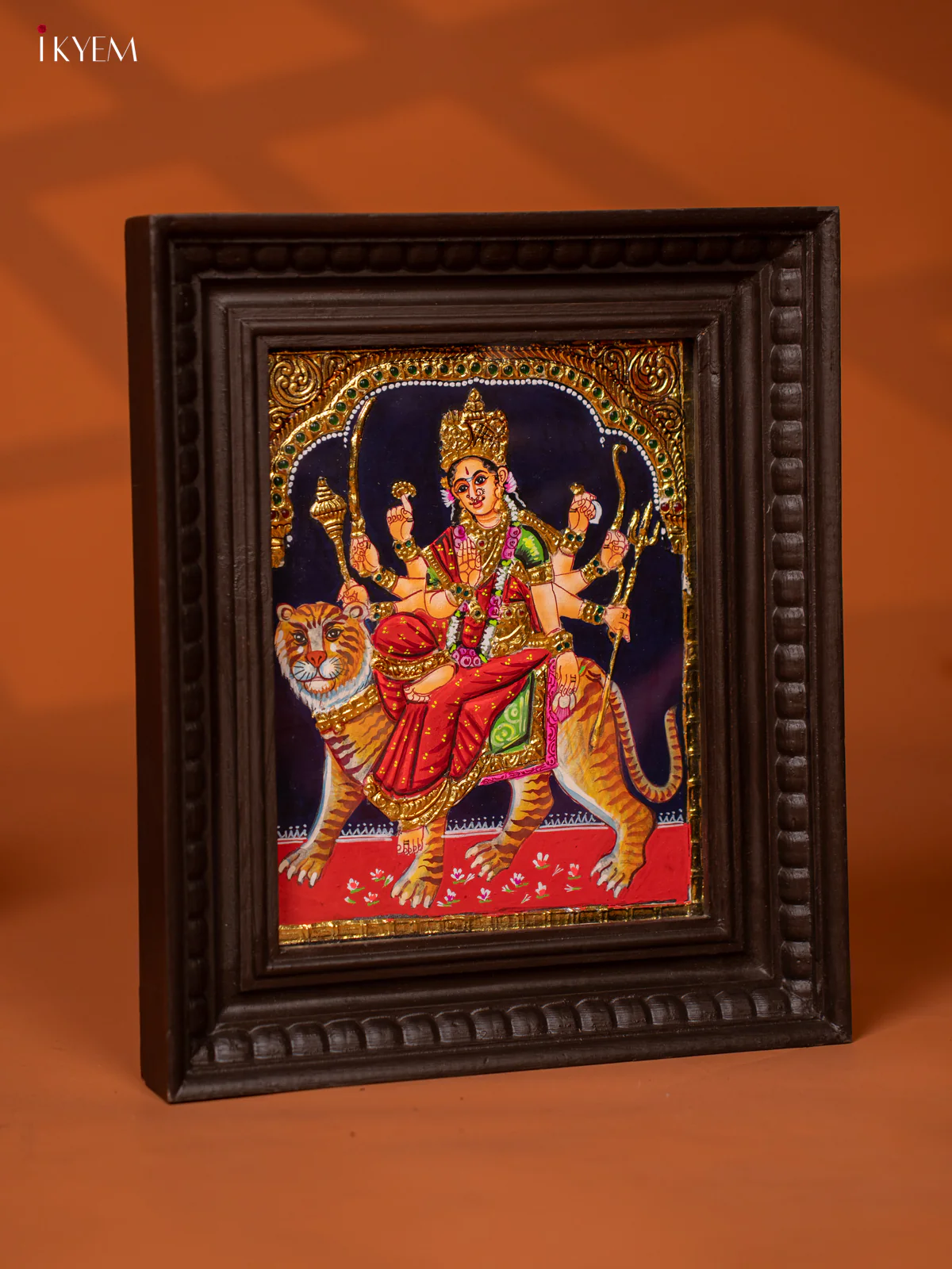 Maa Durga Devi Tanjore Painting in Teakwood Frame - (13x11) Inch - KE27177 - Image 2