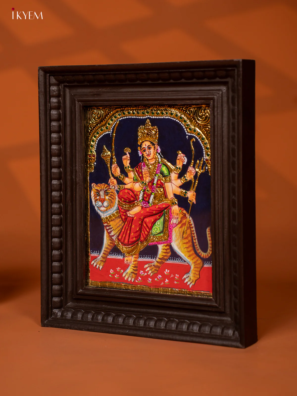 Maa Durga Devi Tanjore Painting in Teakwood Frame - (13x11) Inch - KE27177 - Image 3