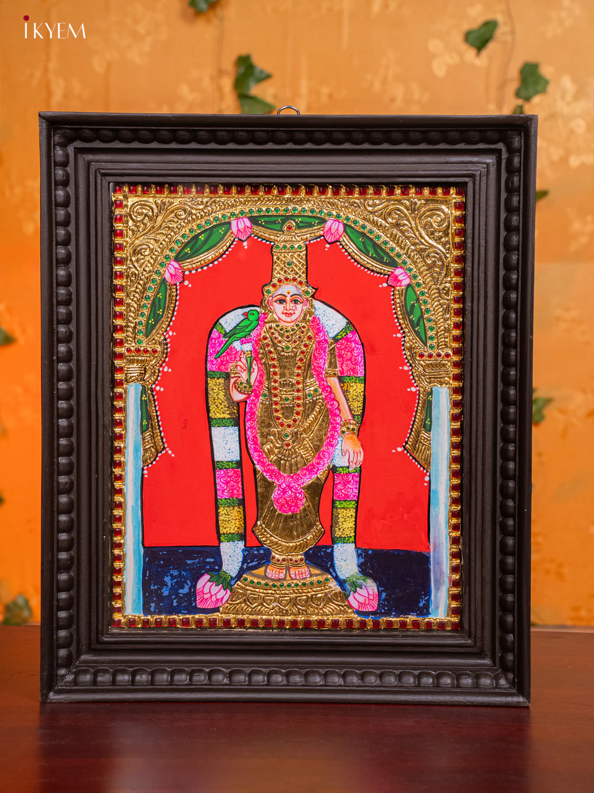 Exquisite Madurai Meenakshi Tanjore Painting in Teak Wood Frame (18x15 Inch) - KH26183