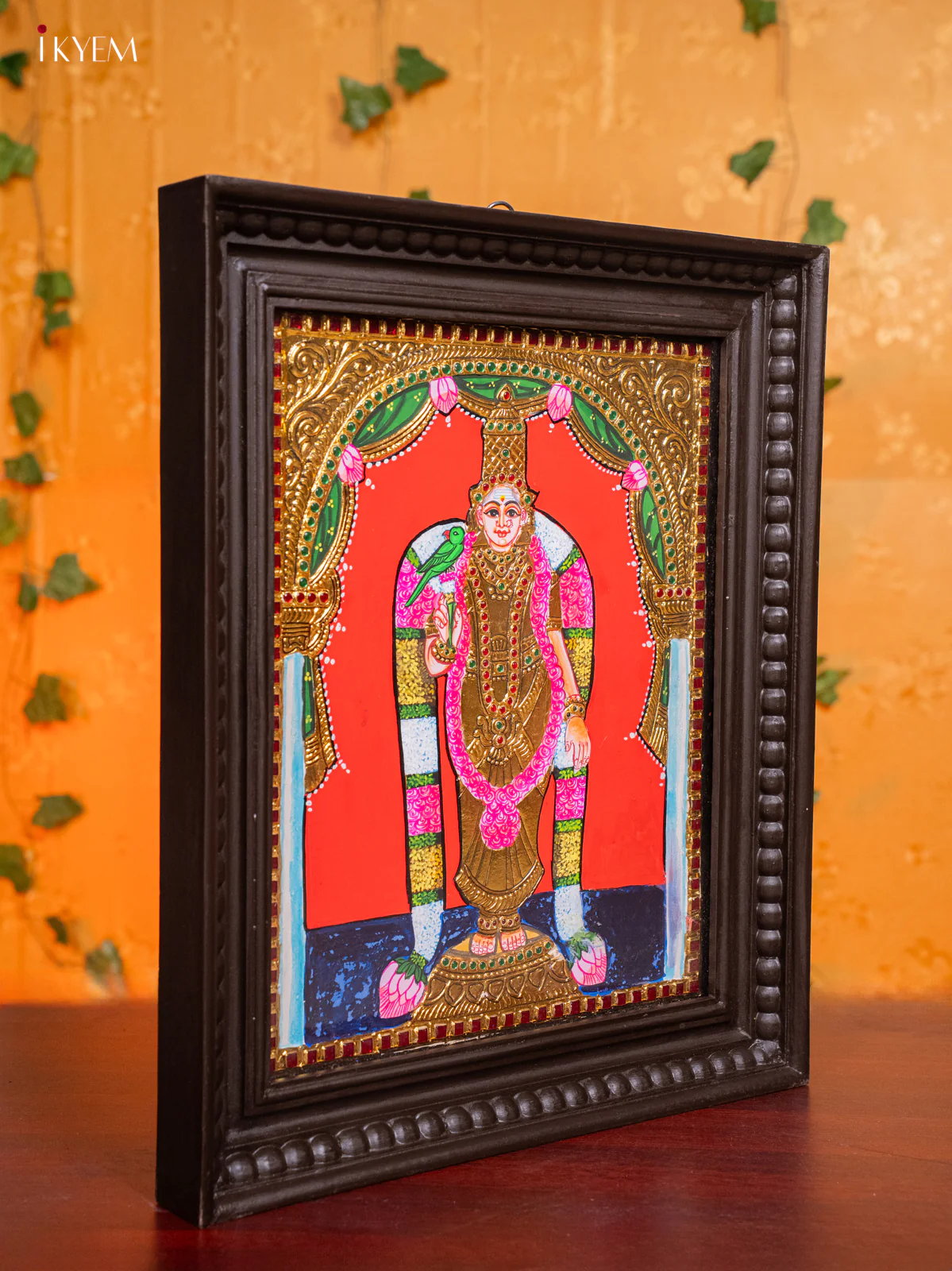Exquisite Madurai Meenakshi Tanjore Painting in Teak Wood Frame (18x15 Inch) - KH26183 - Image 2