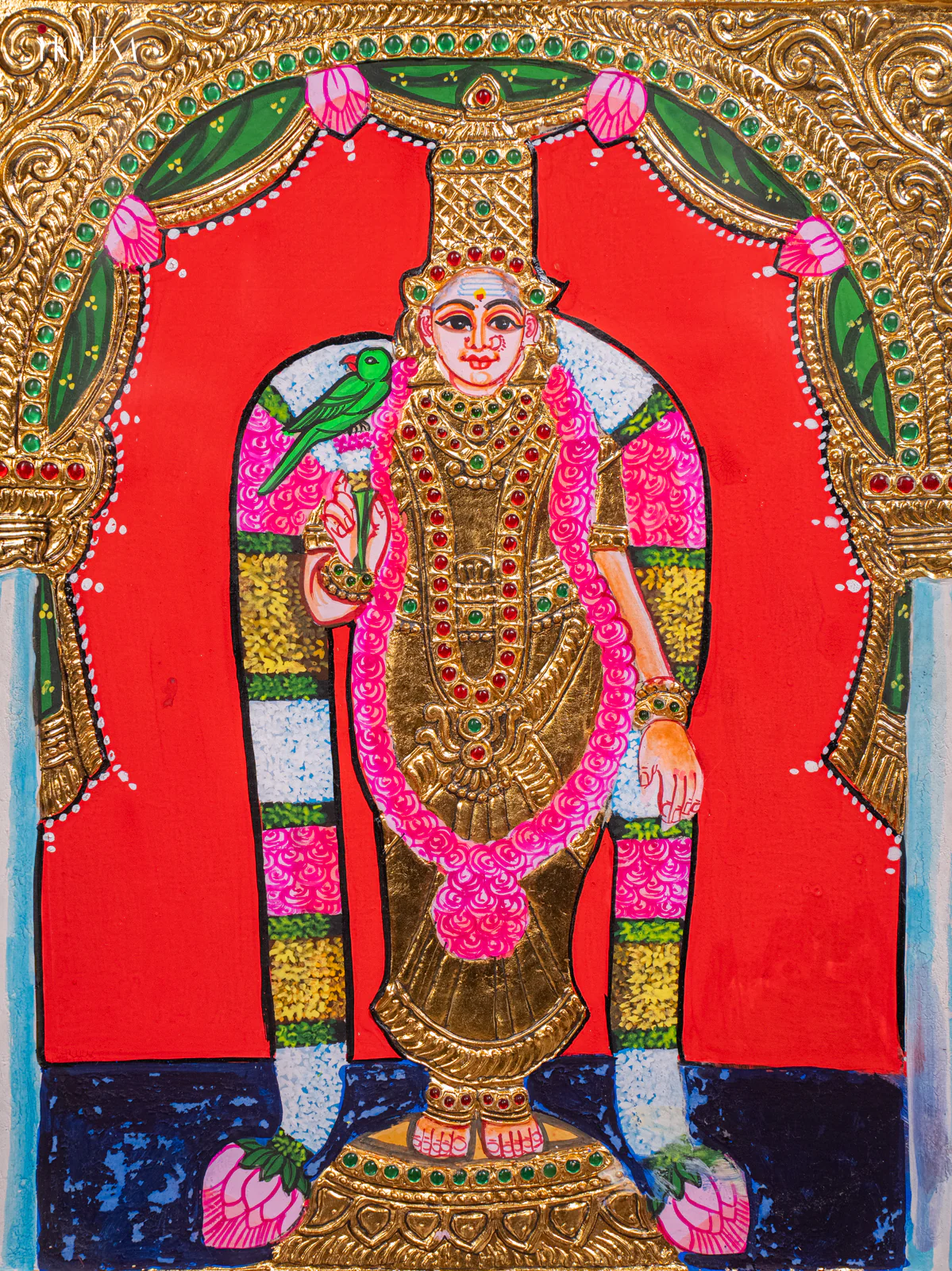Exquisite Madurai Meenakshi Tanjore Painting in Teak Wood Frame (18x15 Inch) - KH26183 - Image 3