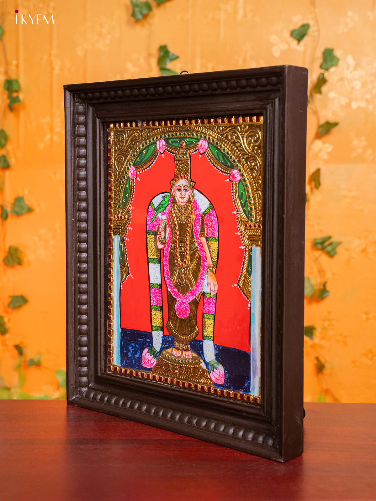 Exquisite Madurai Meenakshi Tanjore Painting in Teak Wood Frame (18x15 Inch) - KH26183 - Image 4