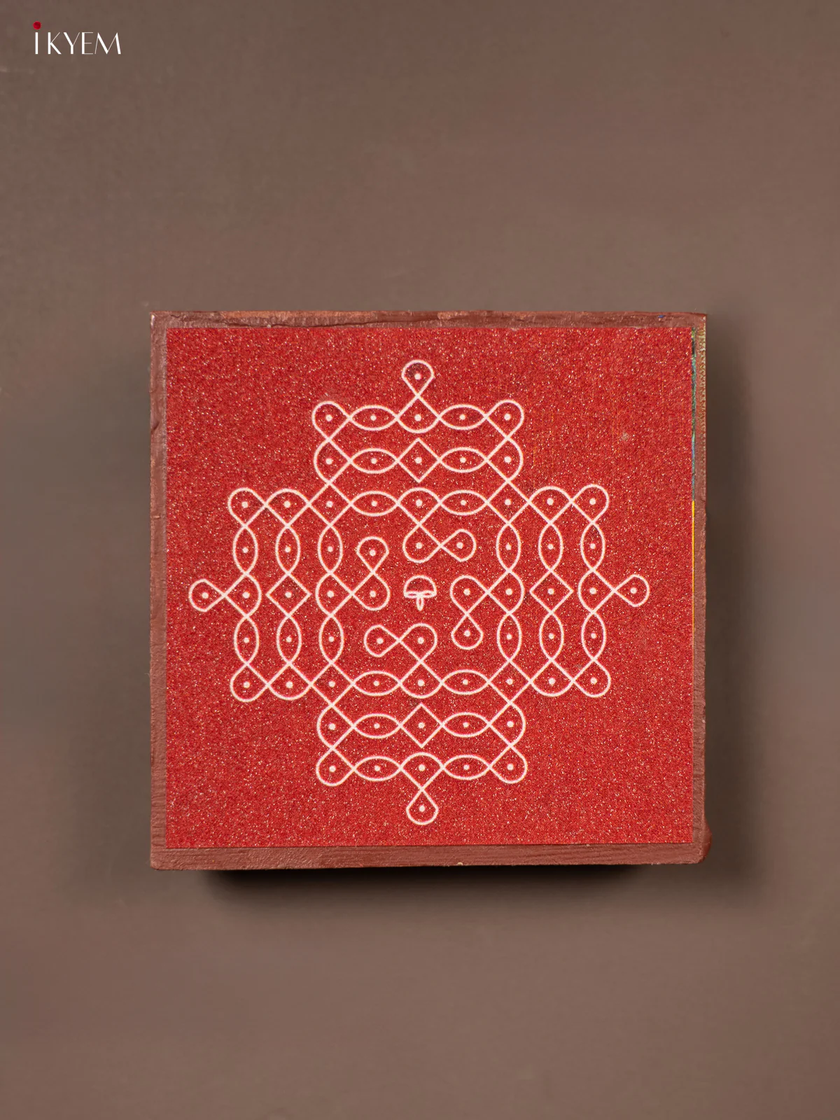 Maroon Kolam Printed Wooden Manai - KE29144