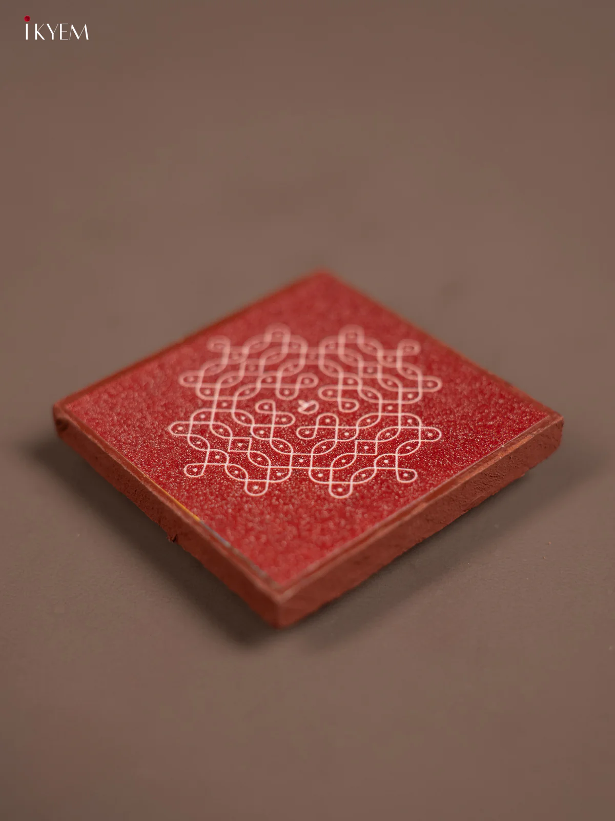 Maroon Kolam Printed Wooden Manai - KE29144 - Image 2