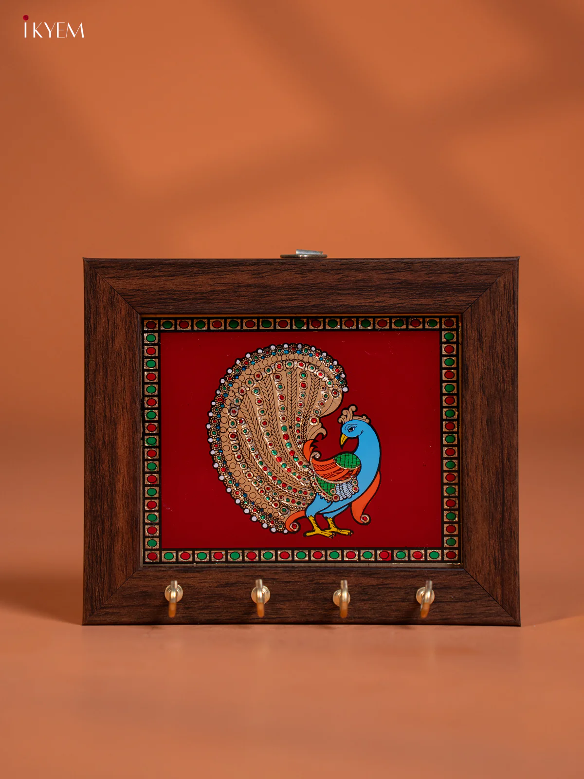 Reverse Glass Painted Keyhanger Peacock - Maroon - (5x6) Inches -KG02159