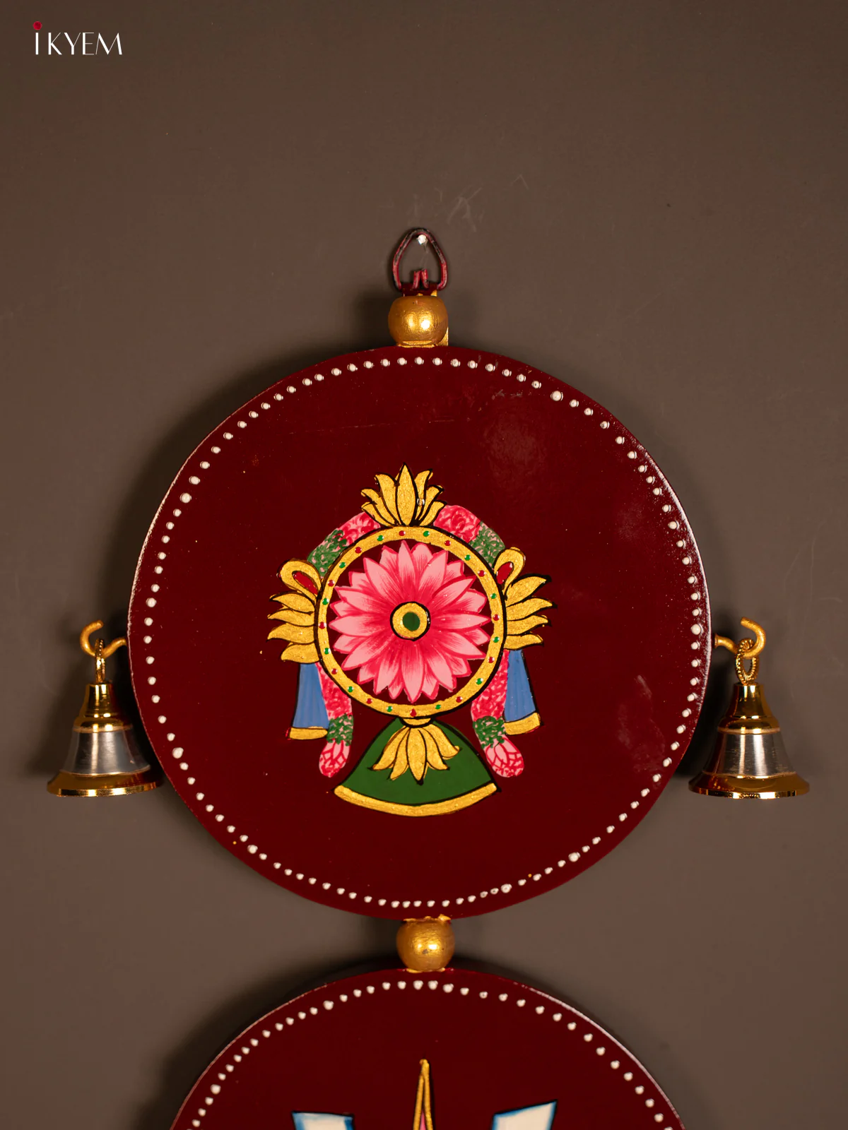 Maroon Hand-Painted Wooden Sangu Chakram Namam Wall Hanging - 24 Inches - KF07123 - Image 3