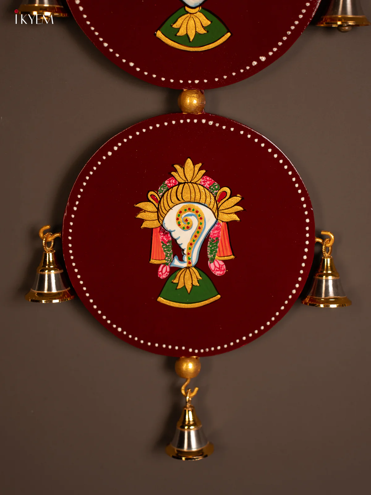 Maroon Hand-Painted Wooden Sangu Chakram Namam Wall Hanging - 24 Inches - KF07123 - Image 5