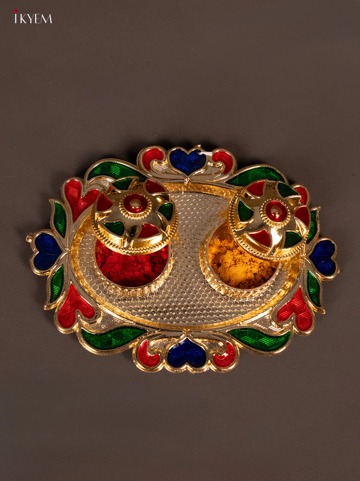 Stunning Meenakari Haldi Kumkum Holder - KG25206 - Image 2
