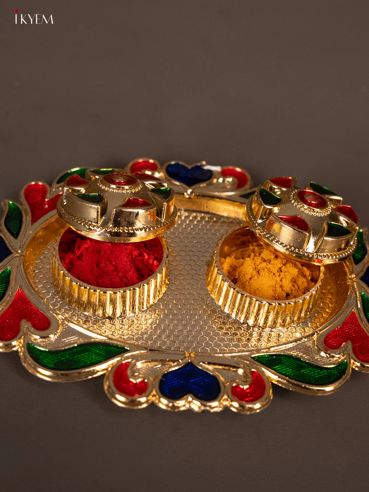 Stunning Meenakari Haldi Kumkum Holder - KG25206 - Image 3