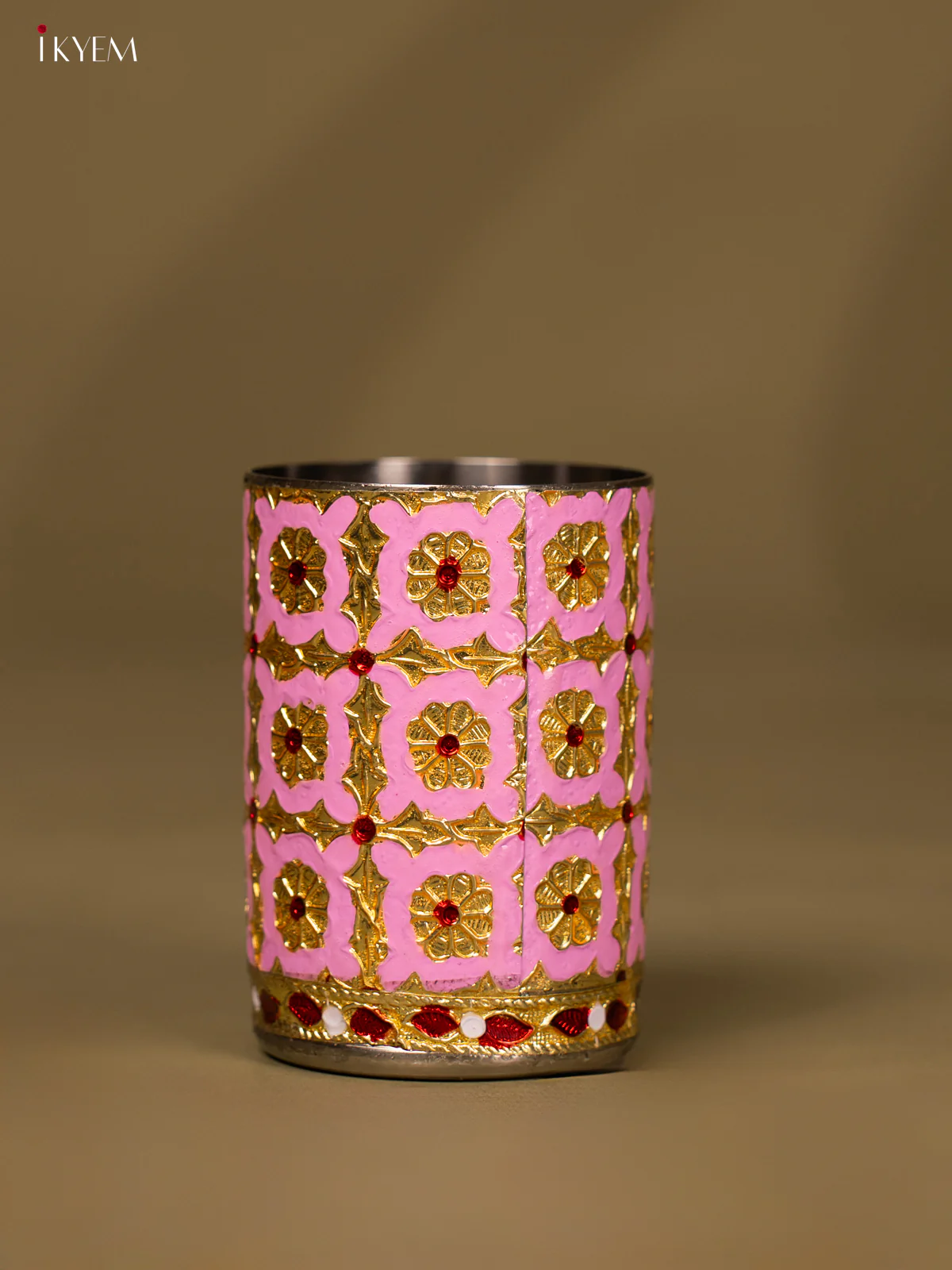 Regal Meenakari Stainless Steel Glass In Pastel Pink - KF27116