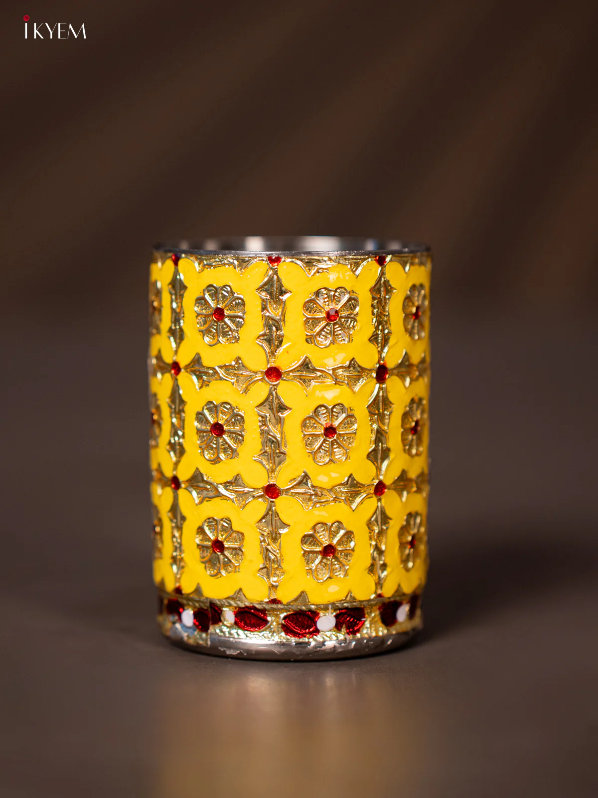 Vibrant Yellow Meenakari Stainless Steel Glass - KF27118