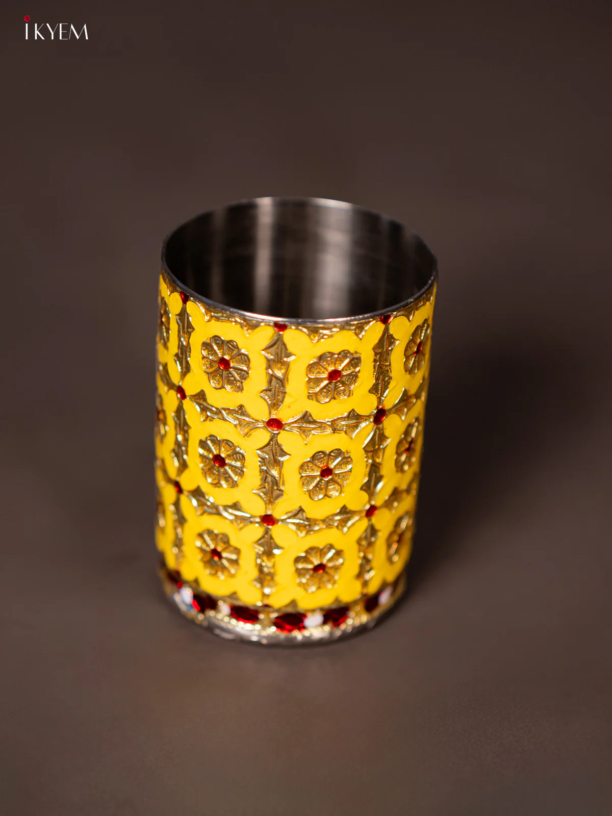 Vibrant Yellow Meenakari Stainless Steel Glass - KF27118 - Image 2