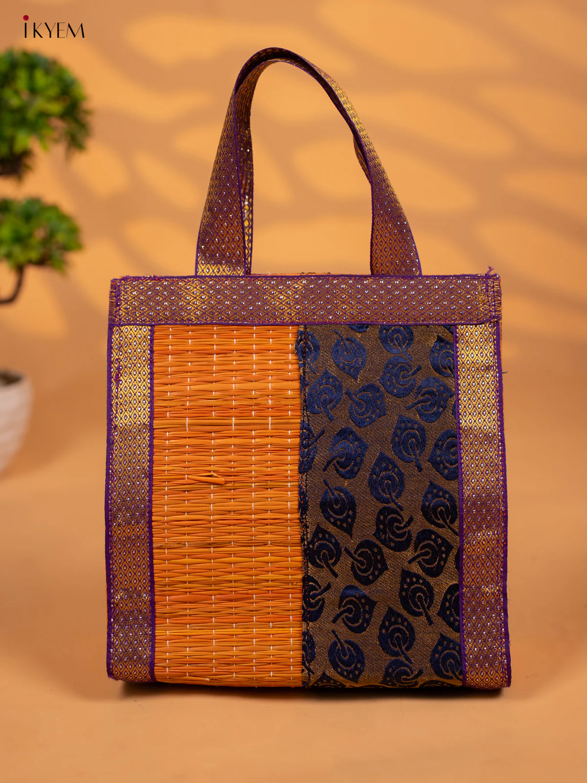 Orange & Blue Korai Handbag With Zari Borders - KB17170