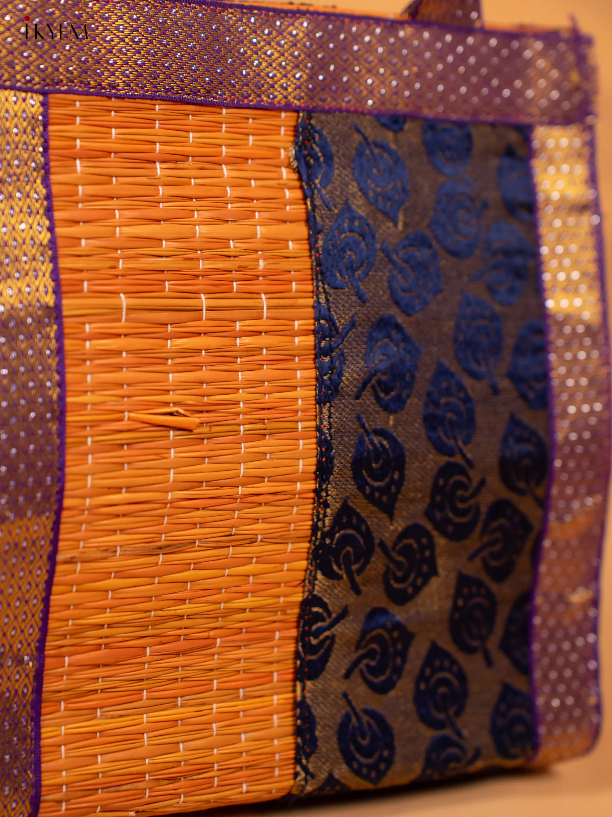 Orange & Blue Korai Handbag With Zari Borders - KB17170 - Image 3