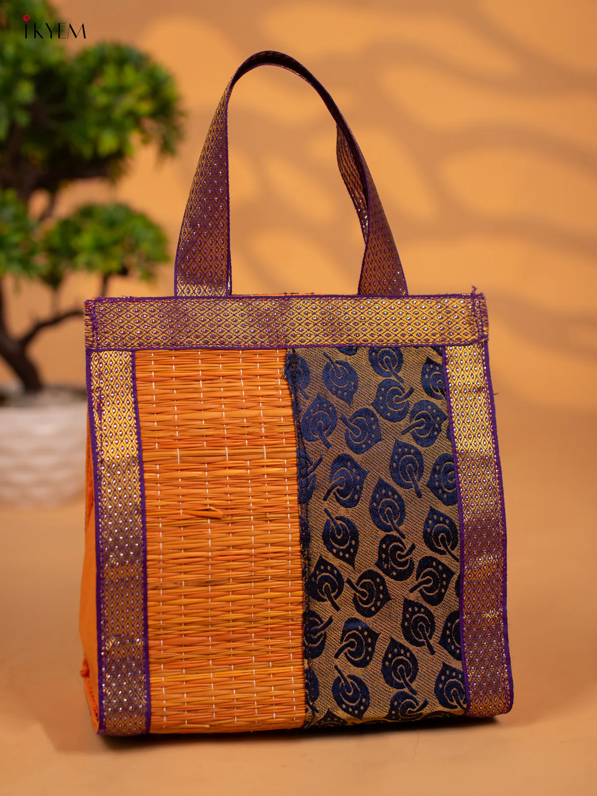 Orange & Blue Korai Handbag With Zari Borders - KB17170 - Image 4