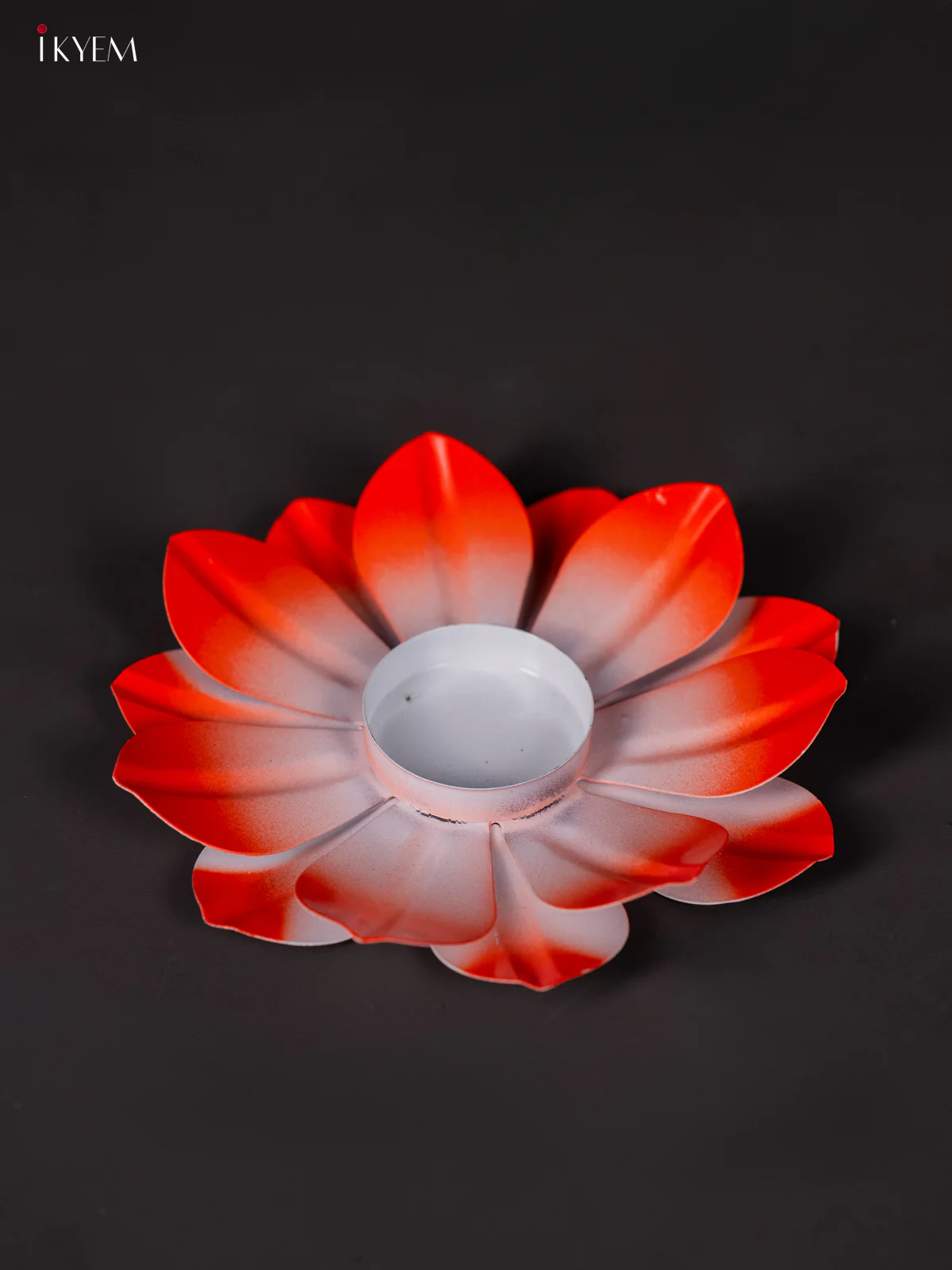 Elegant Orange Hand-Painted Lotus T-Light Candle Holder - KI01204