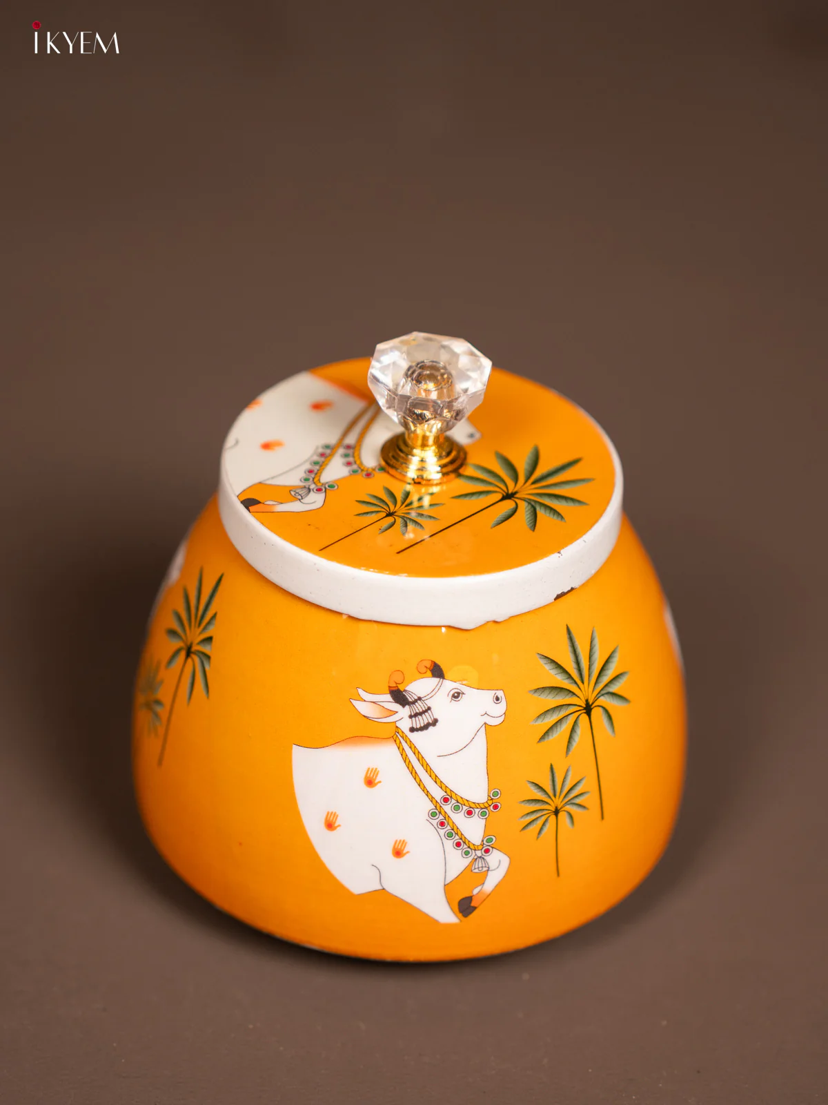 Pichwai Cow Printed Orange Dry Fruits Jars - KF21159