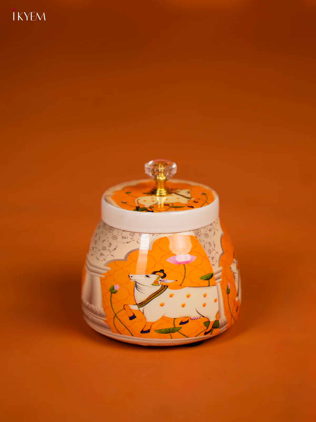 Pichwai Cow Printed Orange Dry Fruits Jar - KF30120 - Image 2