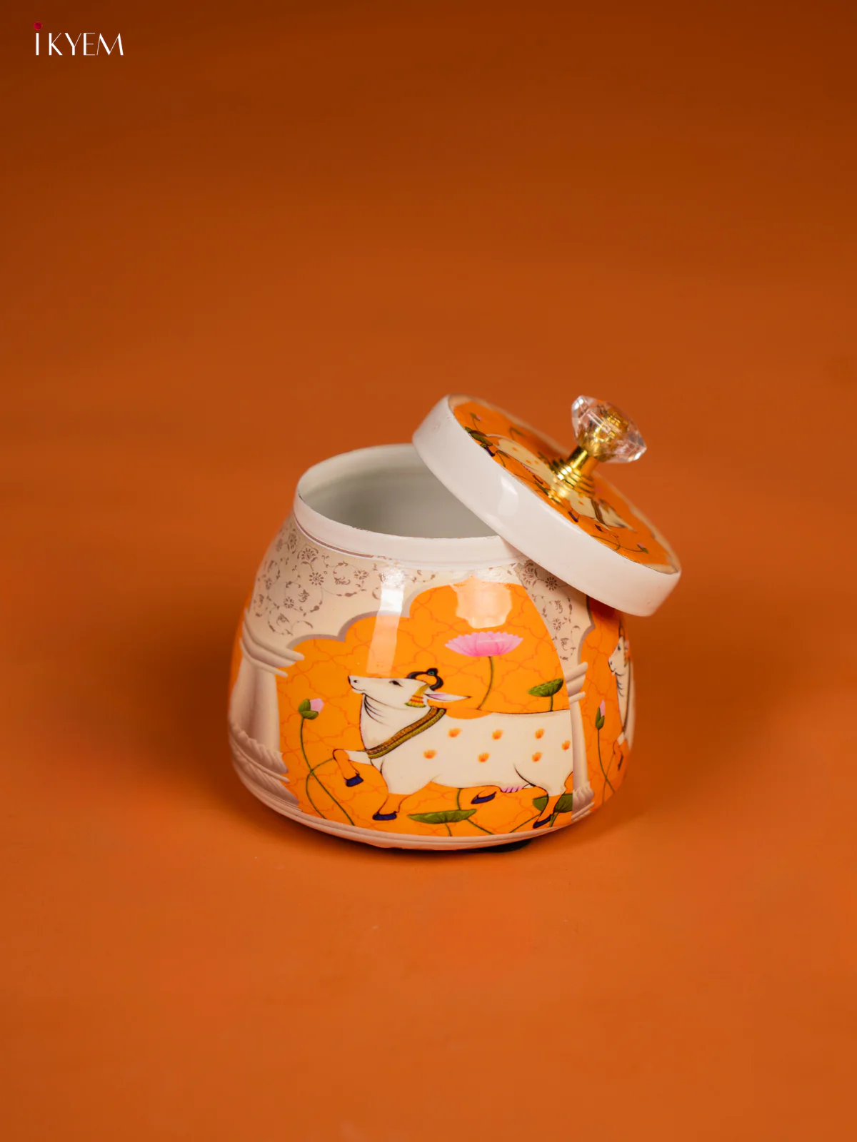 Pichwai Cow Printed Orange Dry Fruits Jar - KF30120 - Image 3
