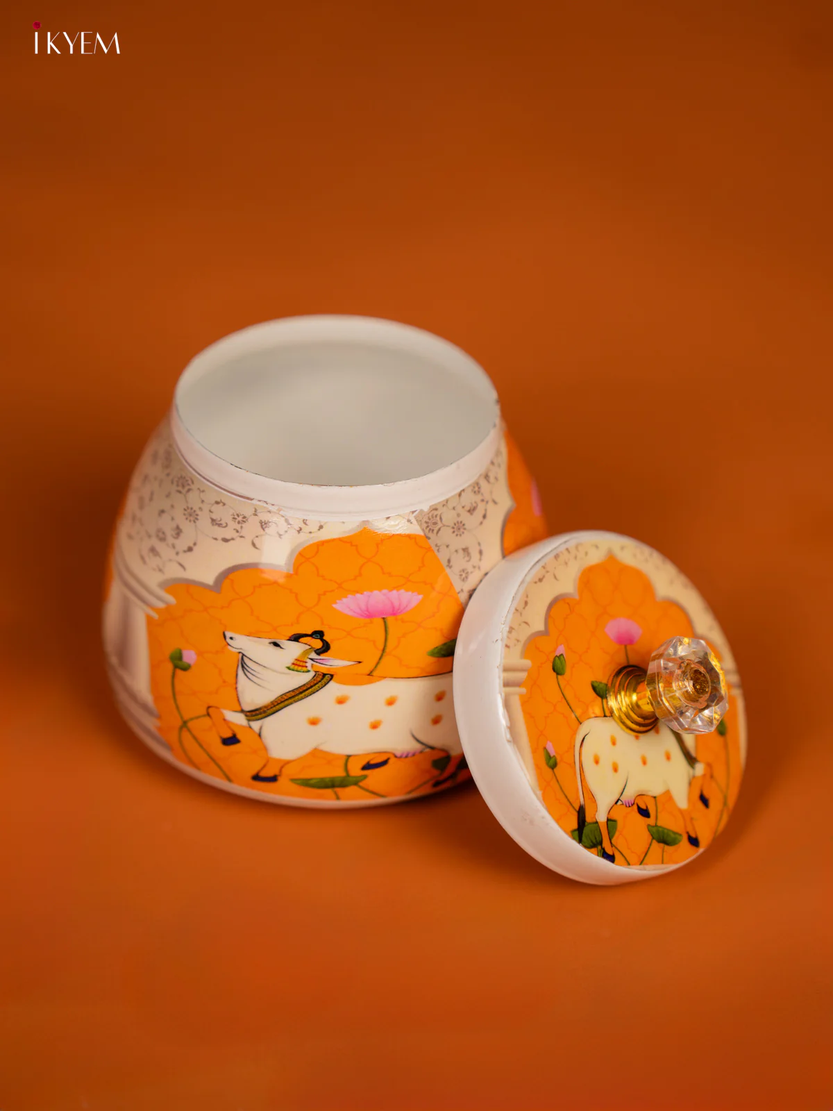 Pichwai Cow Printed Orange Dry Fruits Jar - KF30120 - Image 4