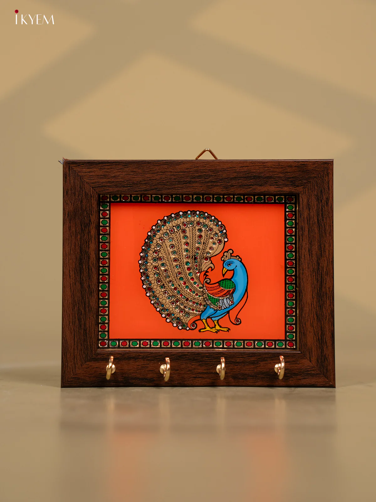 Reverse Glass Painted Keyhanger - Peacock - Orange - (6x5) Inches - KA25112
