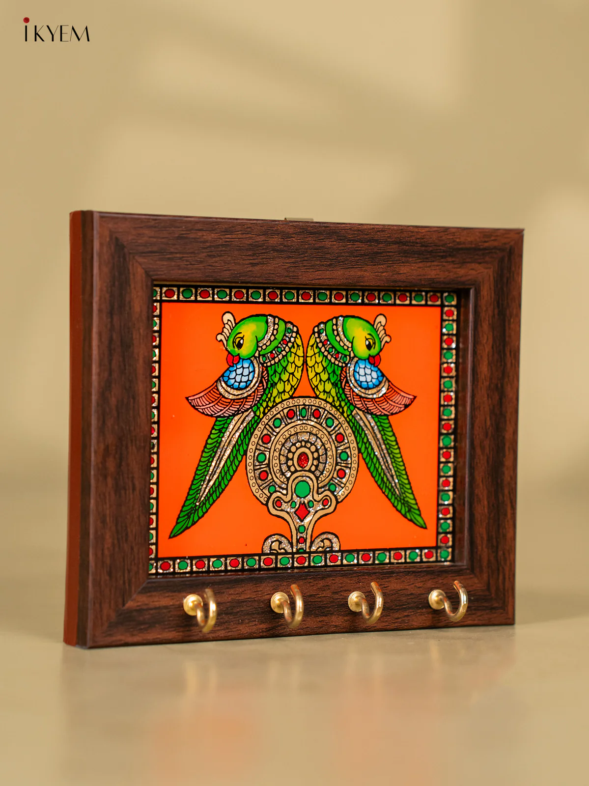 Reverse Glass Painted Keyhanger Twin Parrots - Orange - (5x6) Inches - KD15119 - Image 2