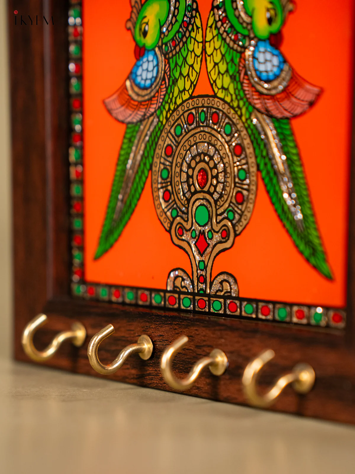 Reverse Glass Painted Keyhanger Twin Parrots - Orange - (5x6) Inches - KD15119 - Image 3