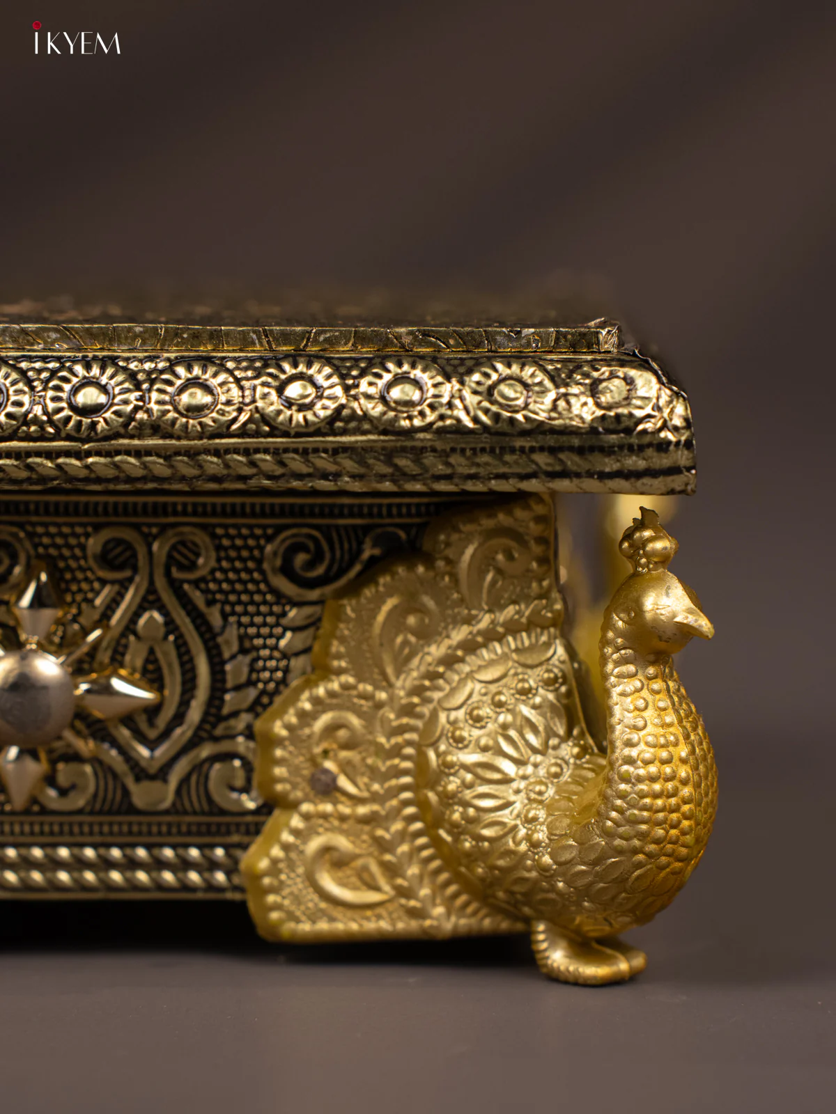 Gold Oxidized Chowki with Peacock Embossed Legs (5X5) - KH28120 - Image 2