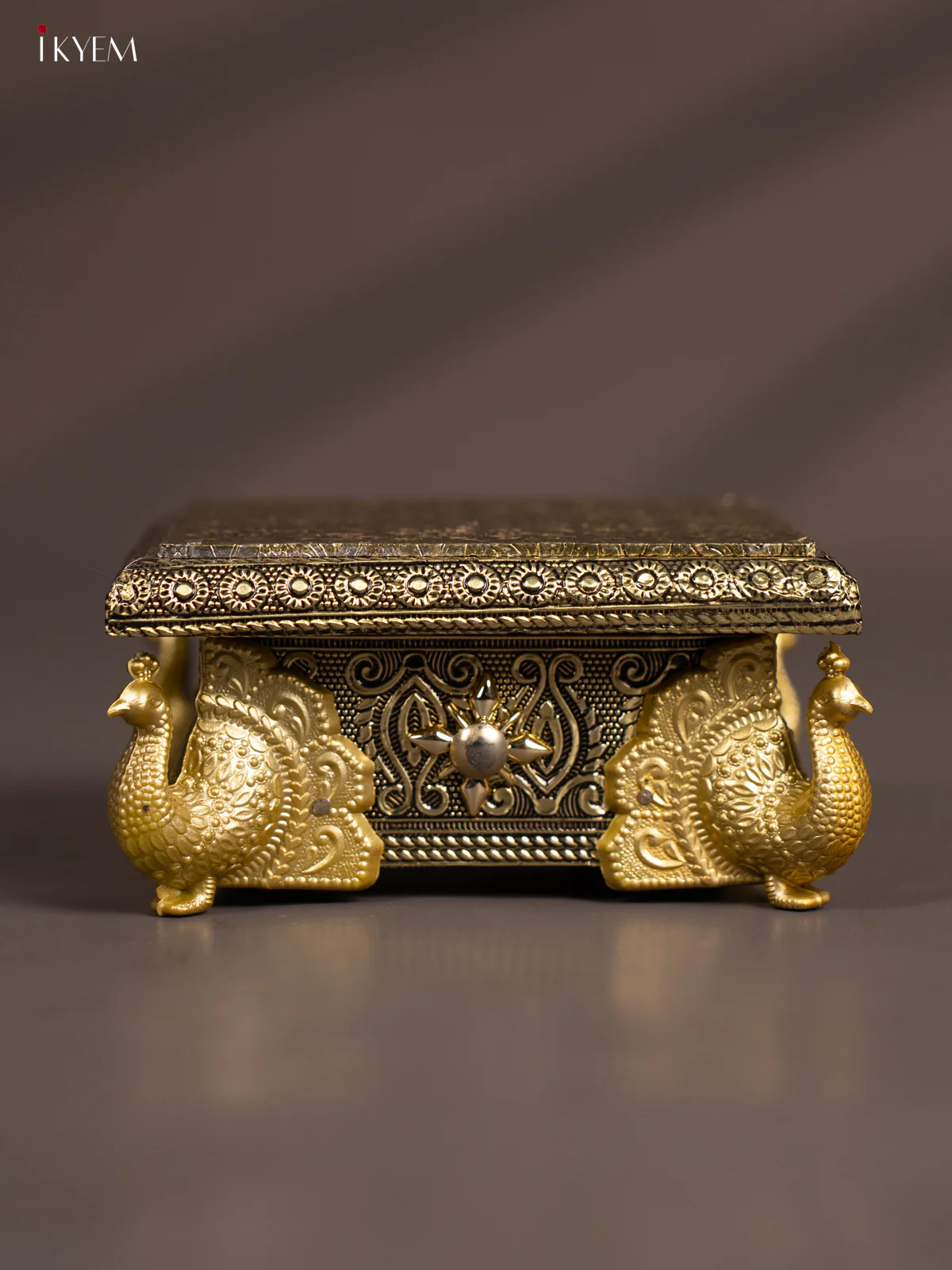 Gold Oxidized Chowki with Peacock Embossed Legs (5X5) - KH28120 - Image 4