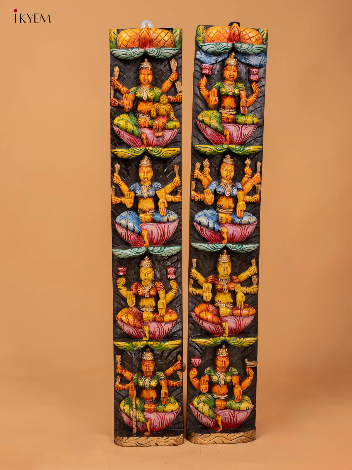 Beautifully Painted Ashtalakshmi Wooden Hand Carved Panel set - KD18136