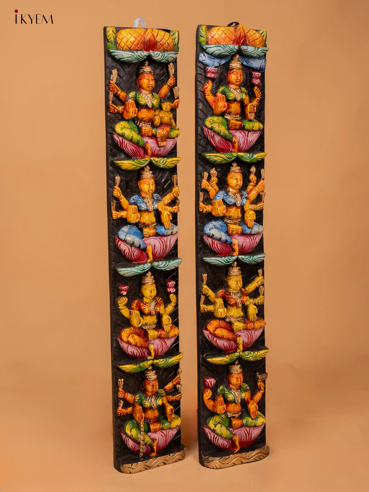 Beautifully Painted Ashtalakshmi Wooden Hand Carved Panel set - KD18136 - Image 5
