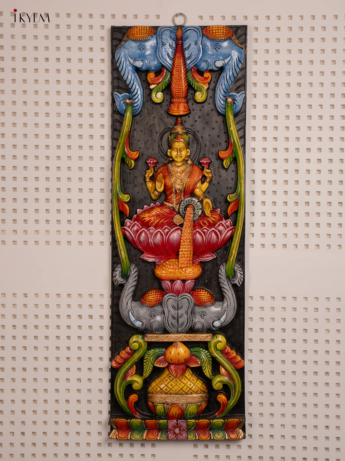 Hand Painted Goddess Dhanalakshmi Wooden Wall Panel - KF03150