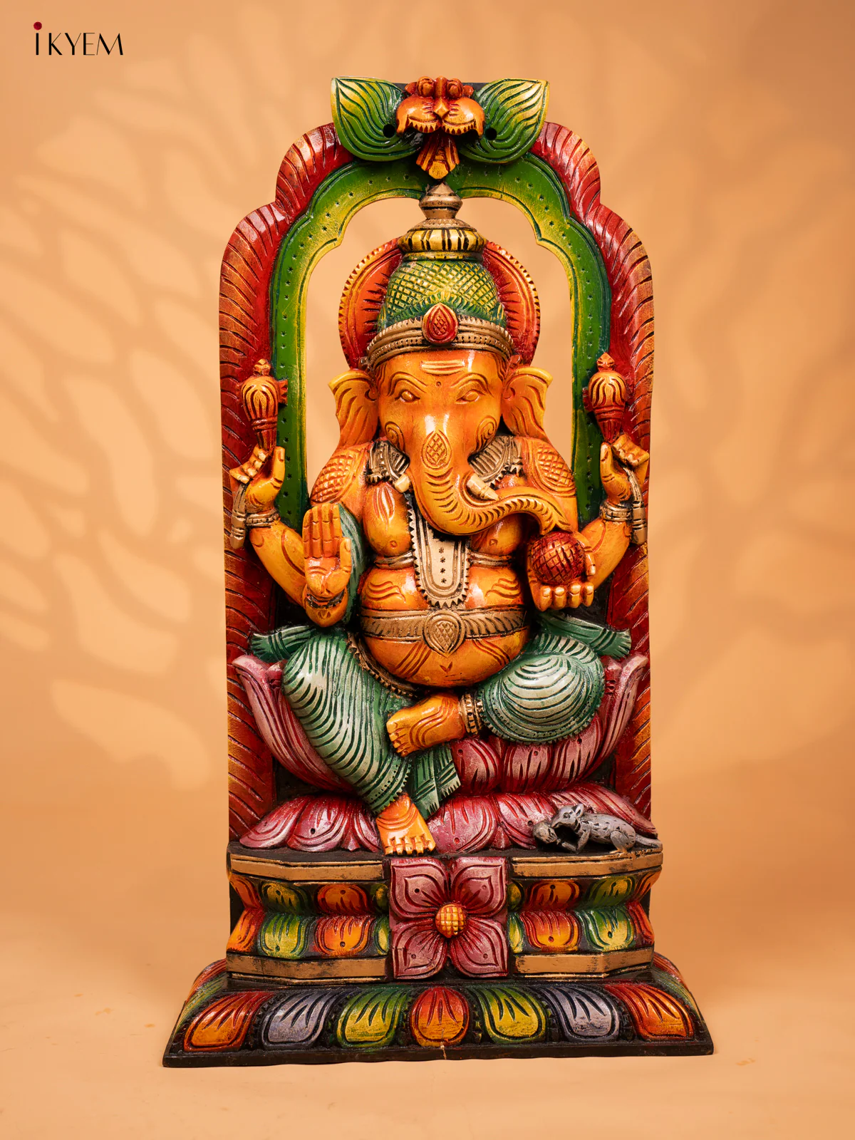 Beautifully Painted Hand Carved Wooden Wall Panel Of Ganesha - KD18114