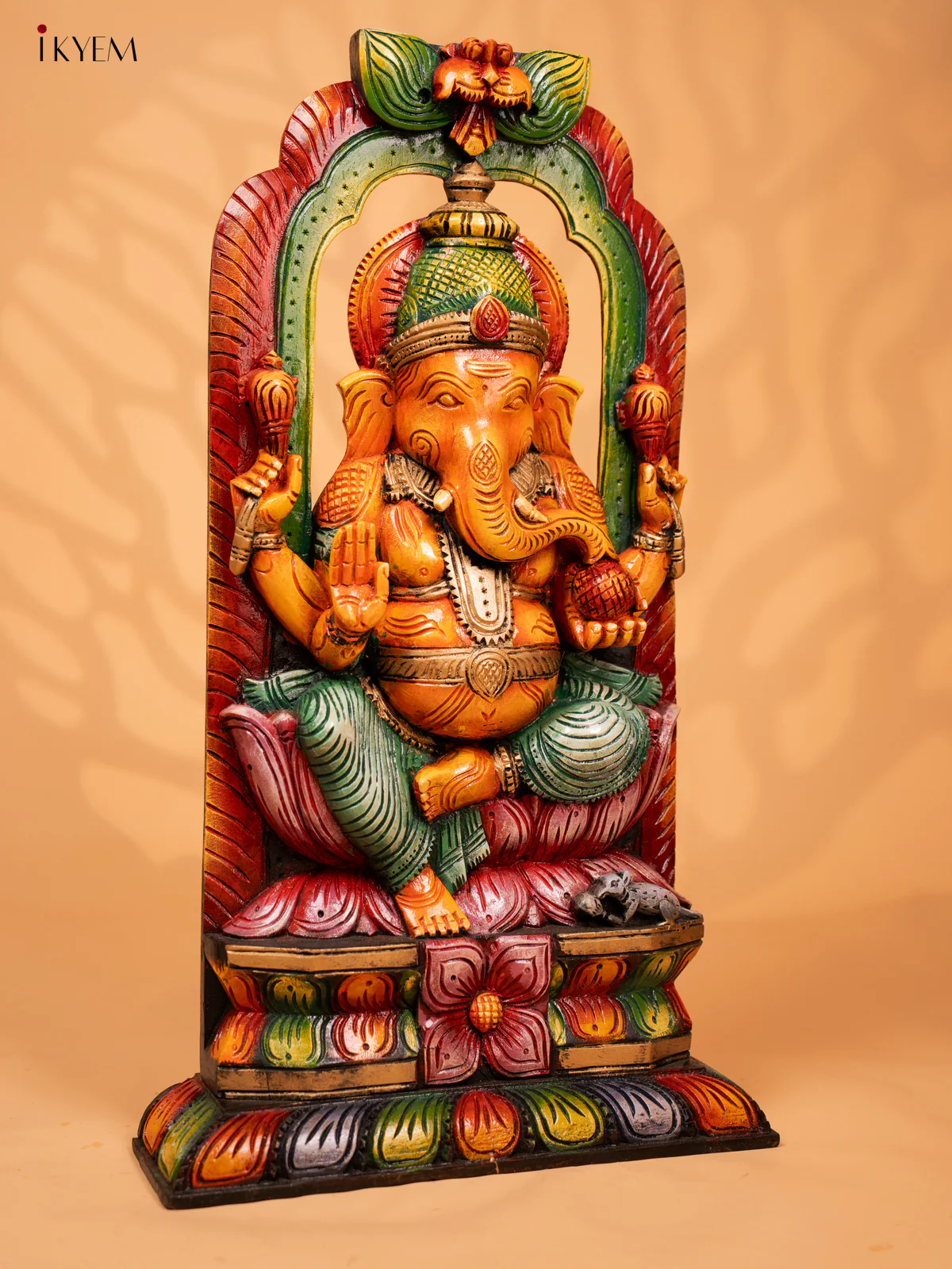 Beautifully Painted Hand Carved Wooden Wall Panel Of Ganesha - KD18114 - Image 3