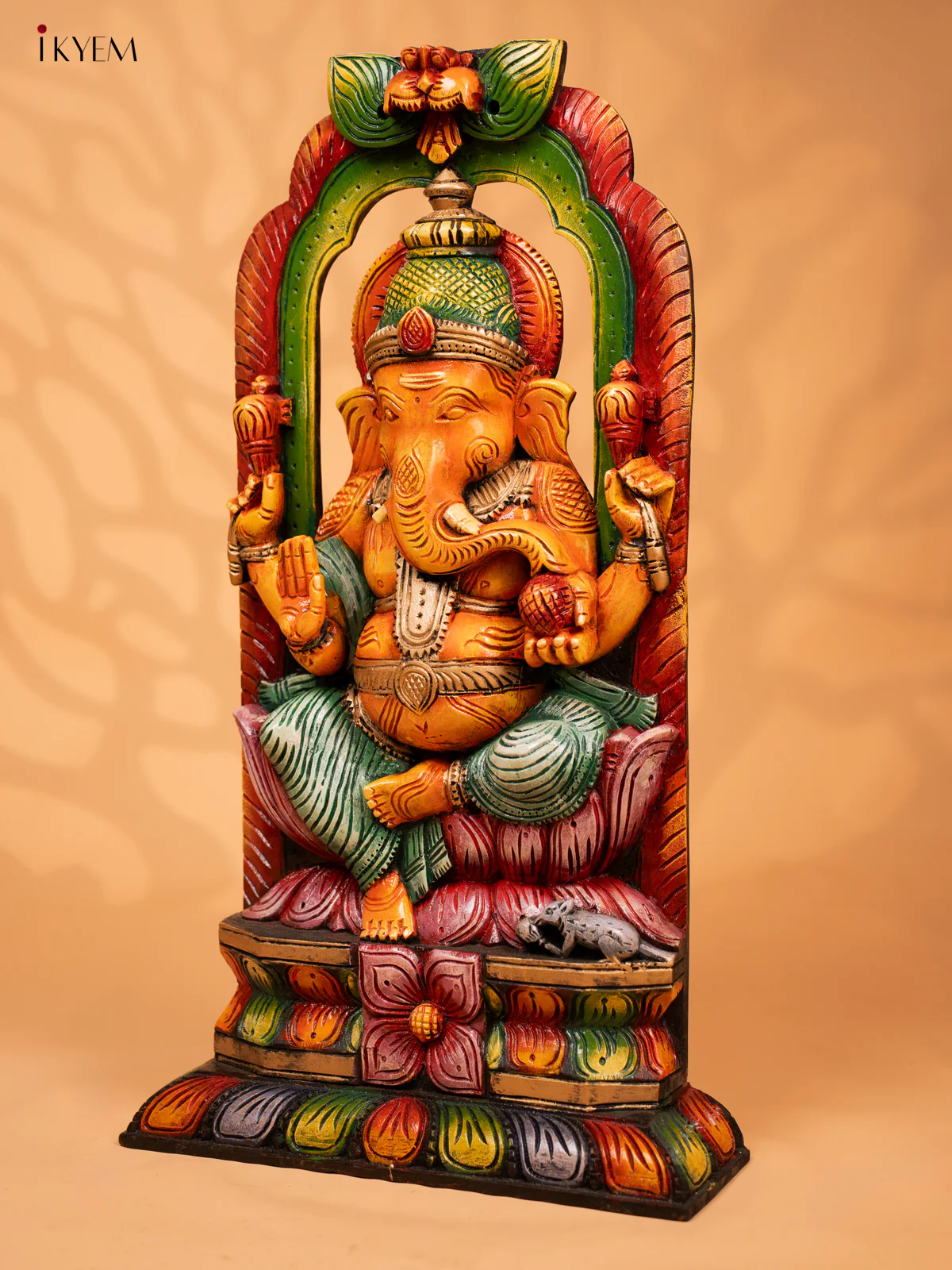 Beautifully Painted Hand Carved Wooden Wall Panel Of Ganesha - KD18114 - Image 5