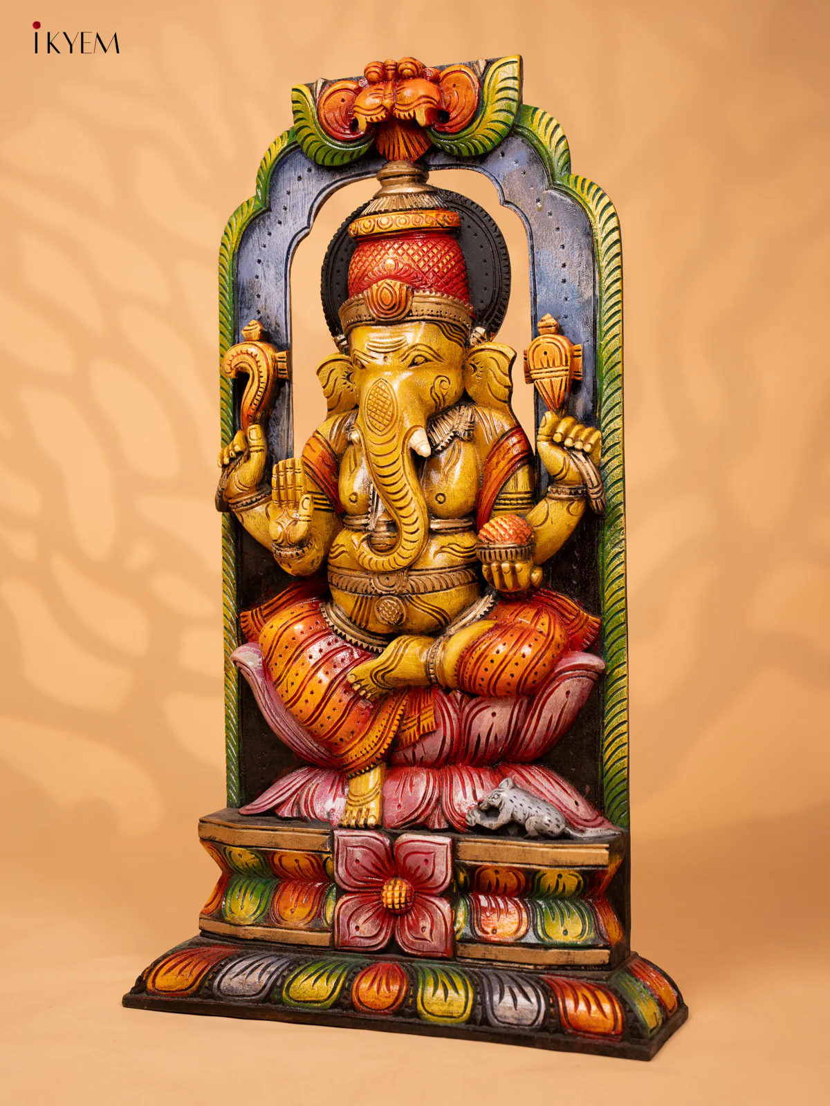 Painted Ganesha Hand Carved Wooden Wall Panel - KD18134 - Image 4