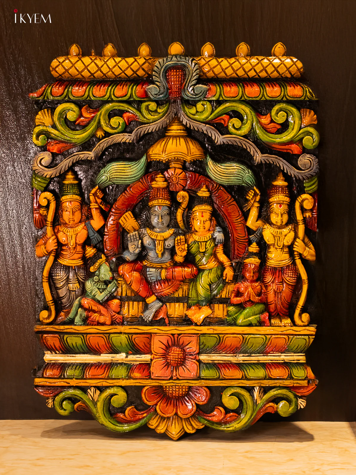 Hand Painted Ramar pattabishekam Wooden Wall panel - KF19112