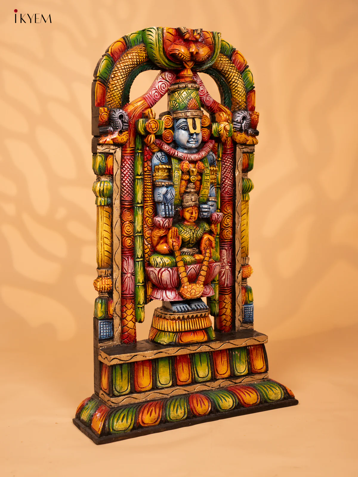 Hand Carved Painted Balaji & Lakshmi Wooden Wall Panel - KD18132 - Image 4