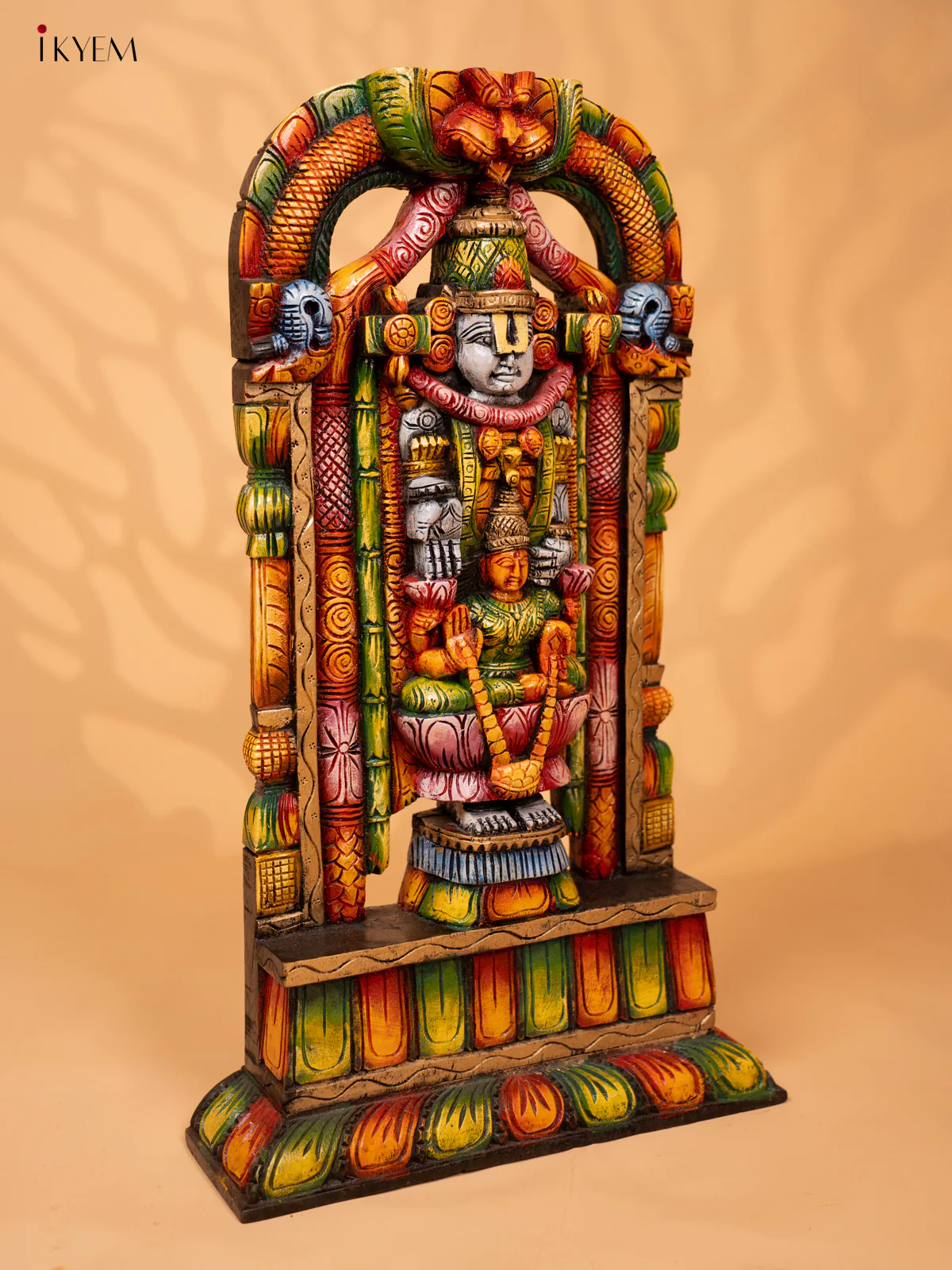 Hand Carved Painted Balaji & Lakshmi Wooden Wall Panel - KD18133 - Image 4