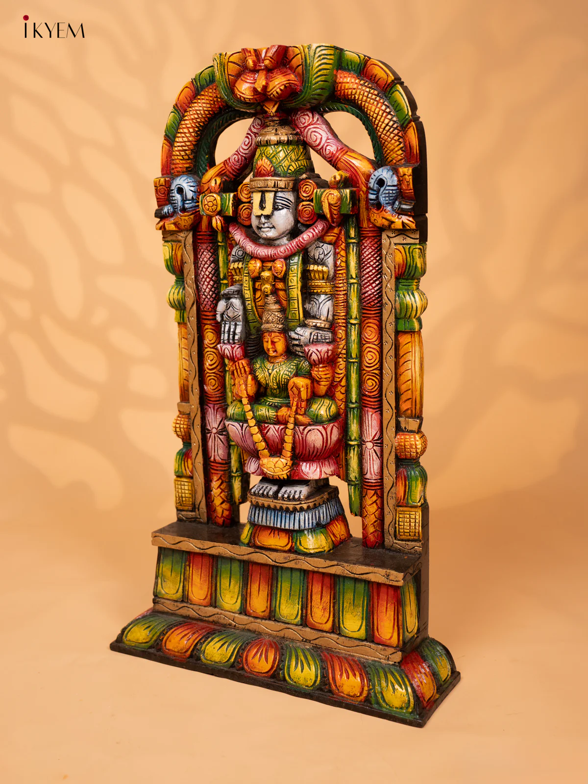 Hand Carved Painted Balaji & Lakshmi Wooden Wall Panel - KD18133 - Image 5