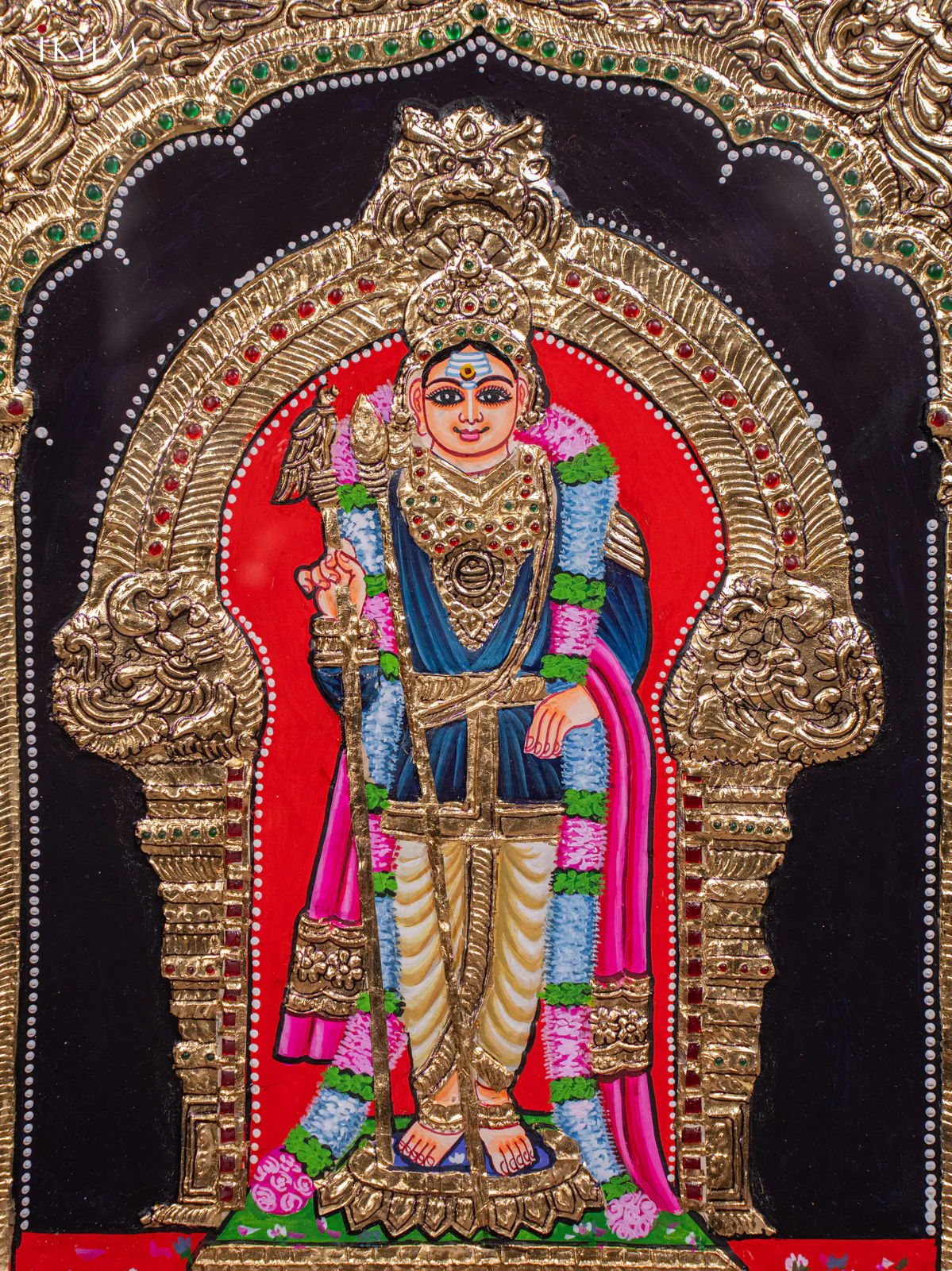 Divine Palani Murugan Thanjavur painting In Teak Wood Frame (18x15 Inch) - KH26186 - Image 3
