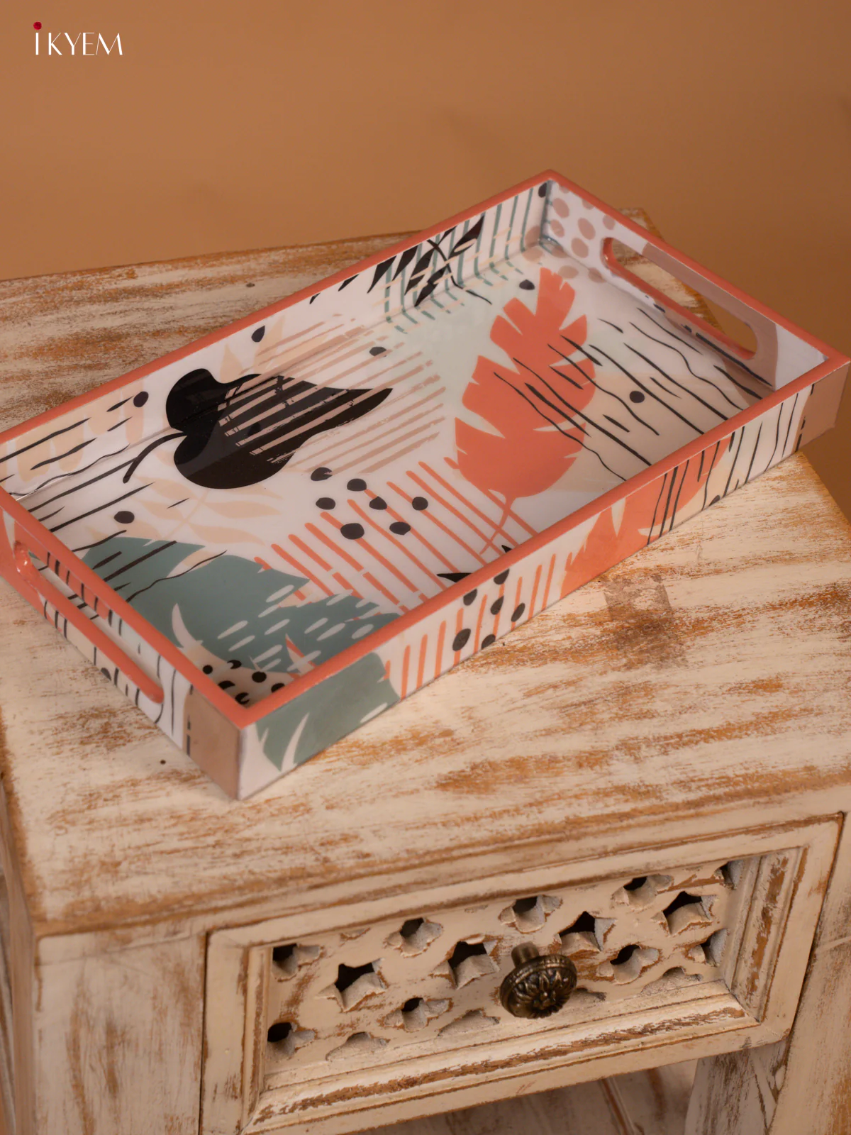 Peach Abstract Designed Wooden Tray (13x7) - KL03126 - Image 2