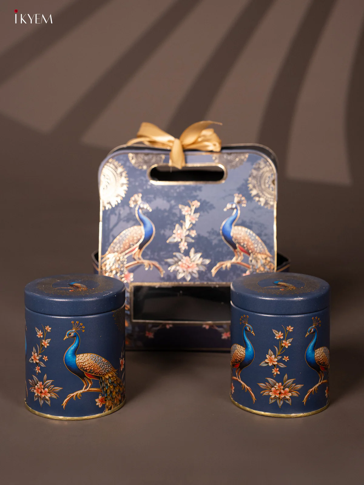 Peacock Printed DARK BLUE Gift Hamper Box With Set Of 2 Jars - KG17115 - Image 2